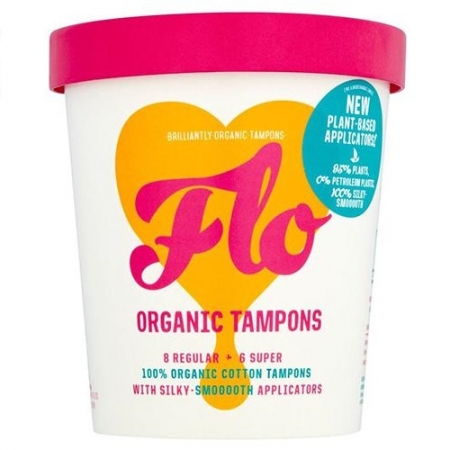 Flo Organic Tampons Bio Tampony bawełniane z aplikatorem Plant - Based (8 Regular + 6 Super) - 14 szt.